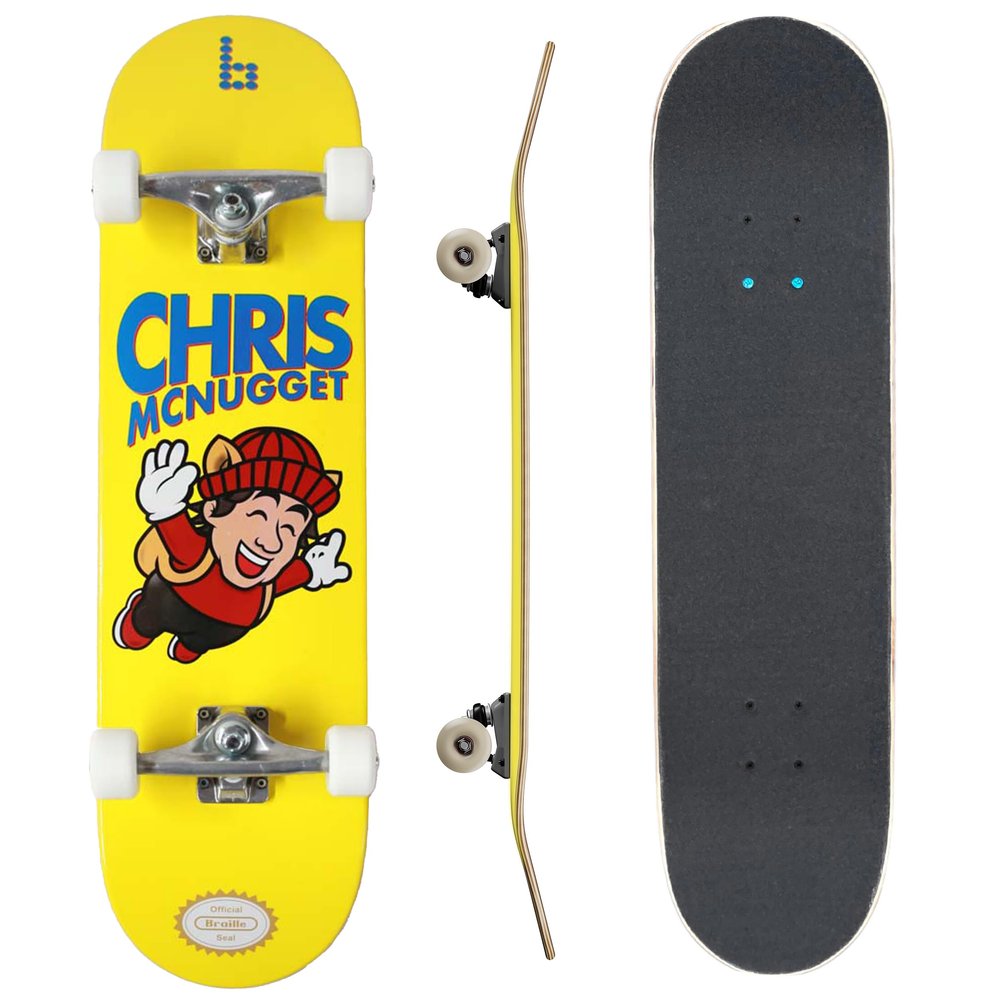 Complete Pro Skateboard by Braille for Girls, Boys, Kids Youth, Adult, Teens, Beginners - Fully Assembled with Poster & Stickers (7.75, Chris Pro Model)