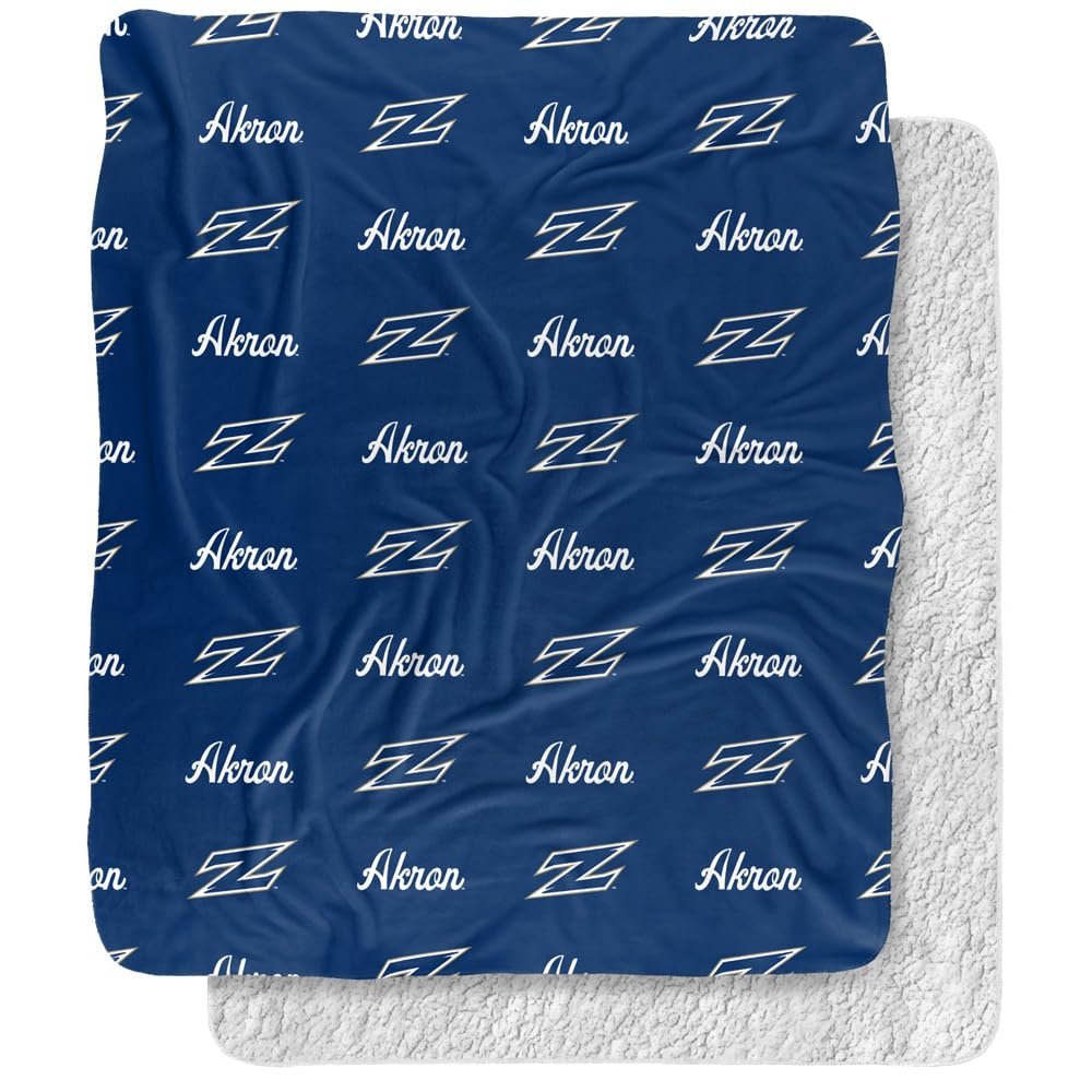 University of Akron Blanket, 50"x60" Logo Pattern Silky Touch Sherpa Back Super Soft Throw Blanket