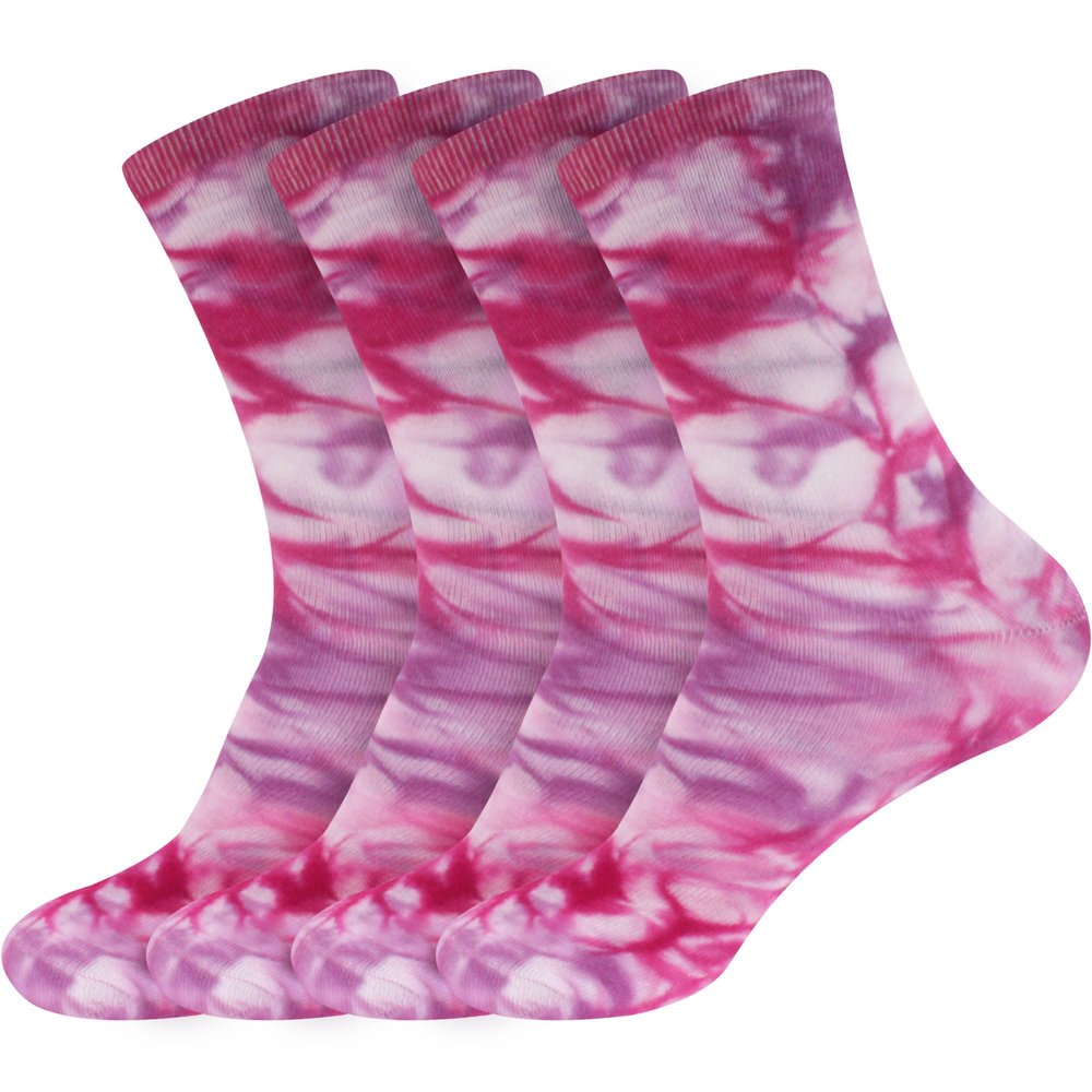 BambooMN Men's Rayon from Bamboo Tie Dye Crew Dress Socks - Purple - 4 Pairs - Size 10-14