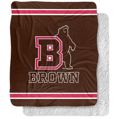 Brown University Blanket, 50"x60" Primary Logo Stripes Silky Touch Sherpa Back Super Soft Throw Blanket