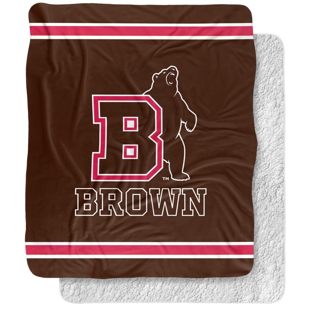 Brown University Blanket, 50"x60" Primary Logo Stripes Silky Touch Sherpa Back Super Soft Throw Blanket