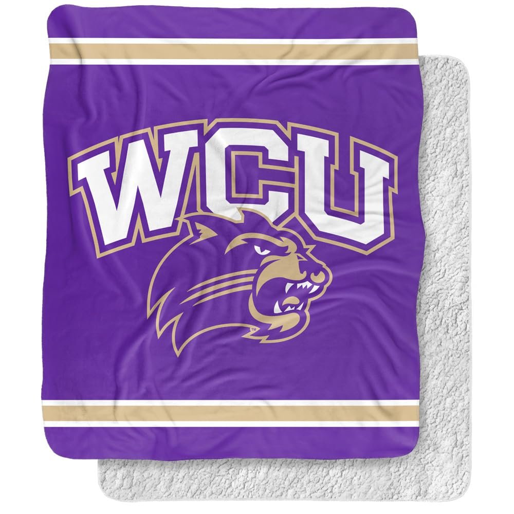 Western Carolina University Blanket, 50"x60" Primary Logo Stripes Silky Touch Sherpa Back Super Soft Throw Blanket