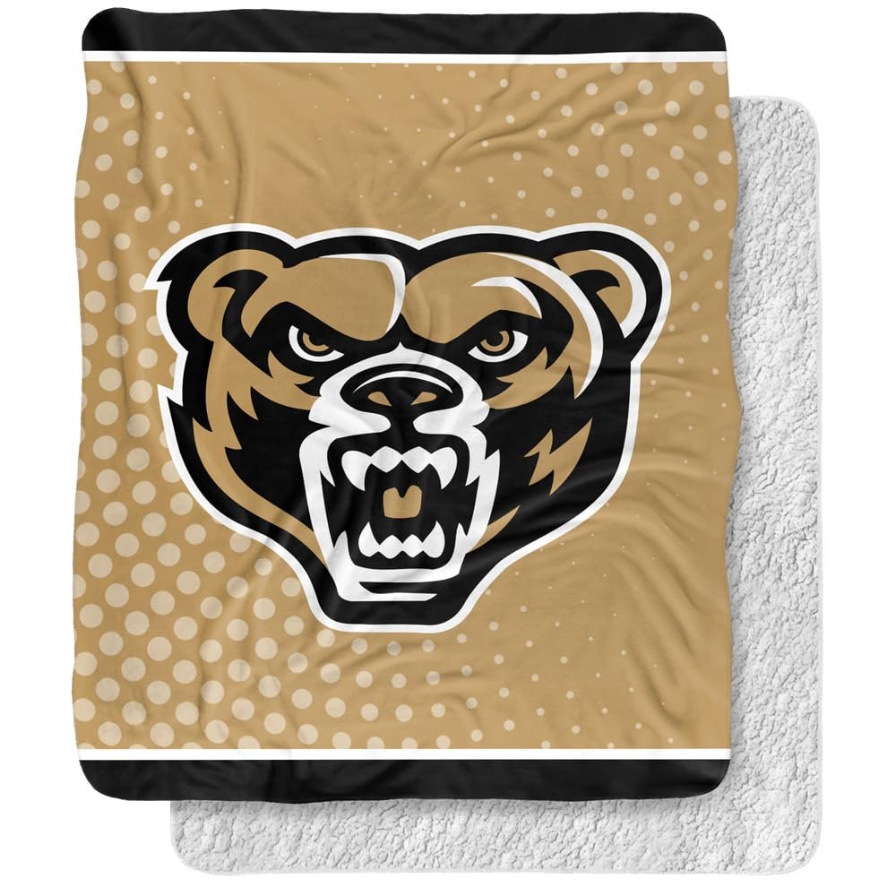 Oakland University Blanket, 50"x60" Logo Dots Silky Touch Sherpa Back Super Soft Throw Blanket
