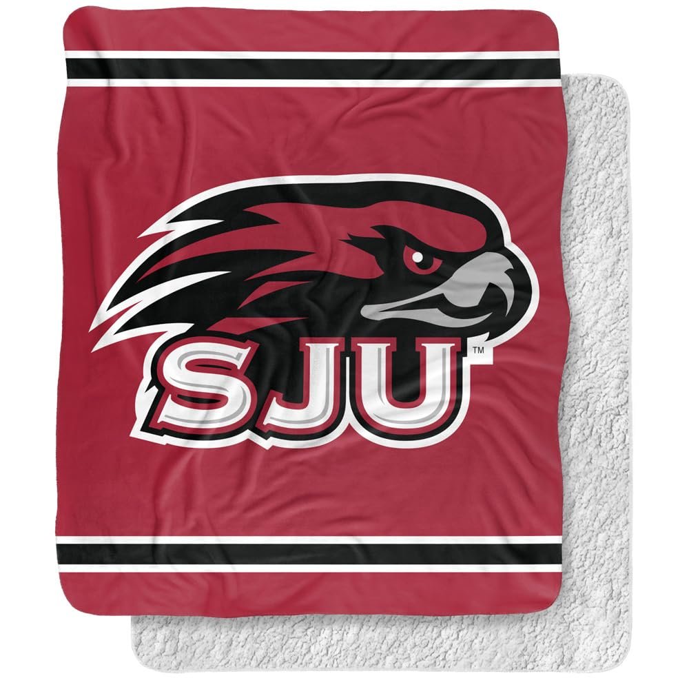 Saint Josephs University Blanket, 50"x60" Primary Logo Stripes Silky Touch Sherpa Back Super Soft Throw Blanket