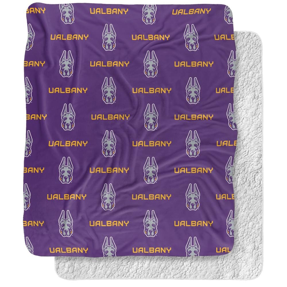 University of Albany Blanket, 50"x60" Logo Pattern Silky Touch Sherpa Back Super Soft Throw Blanket