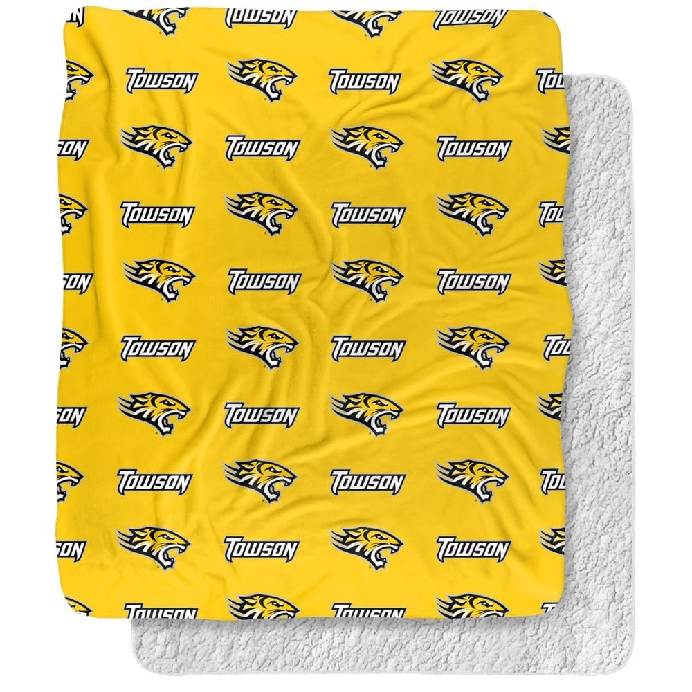 Towson University Blanket, 50"x60" Logo Pattern Silky Touch Sherpa Back Super Soft Throw Blanket