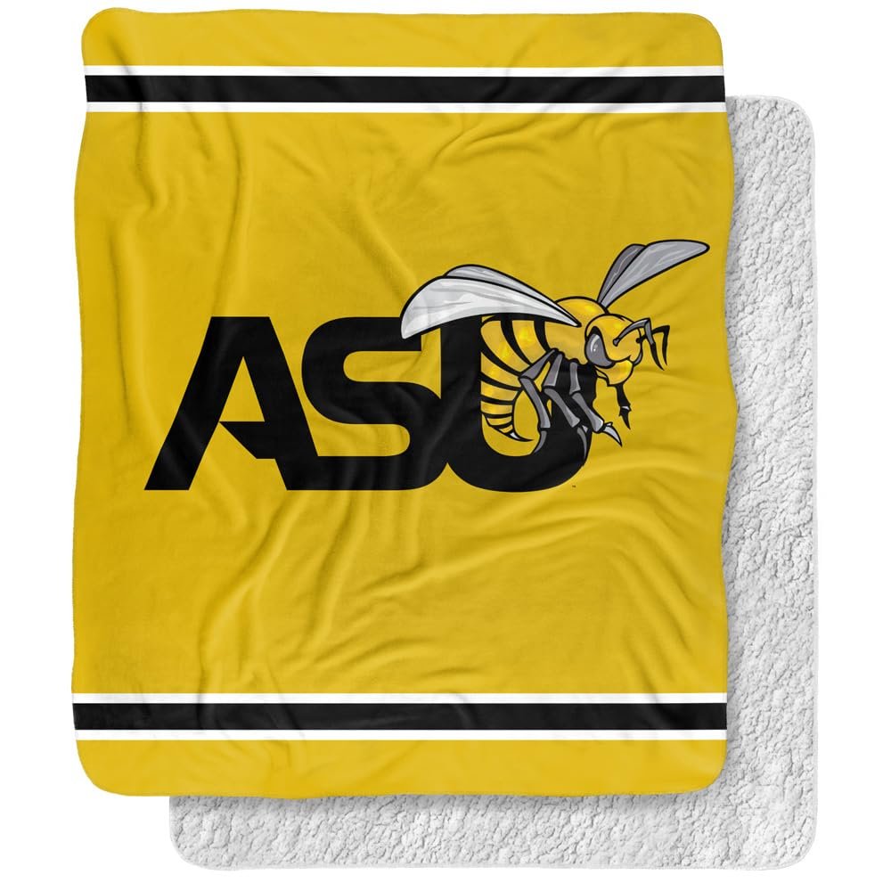 Alabama State University Blanket, 50"x60" Primary Logo Stripes Silky Touch Sherpa Back Super Soft Throw Blanket