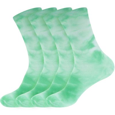 BambooMN Men's Rayon from Bamboo Tie Dye Crew Dress Socks - Green - 4 Pairs - Size 10-14