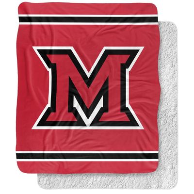 Miami University (Oh) Blanket, 50"x60" Primary Logo Stripes Silky Touch Sherpa Back Super Soft Throw Blanket