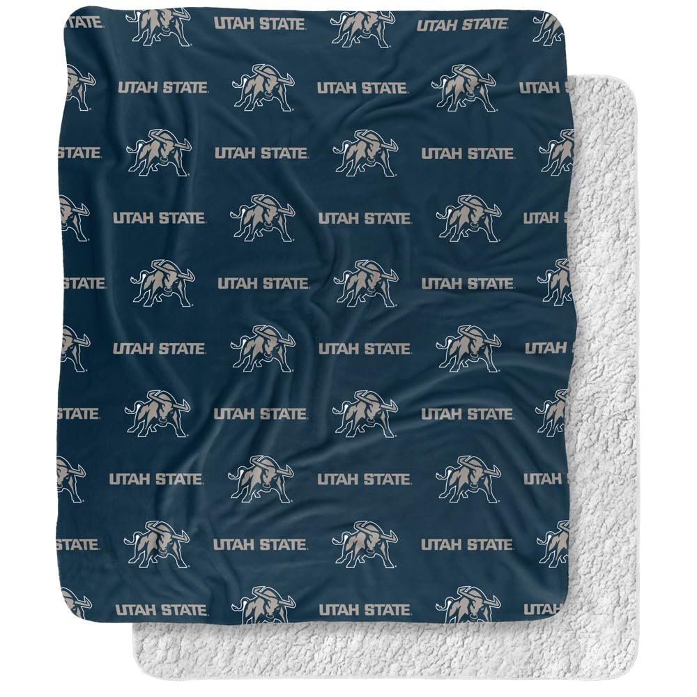 Utah State University Blanket, 50"x60" Logo Pattern Silky Touch Sherpa Back Super Soft Throw Blanket