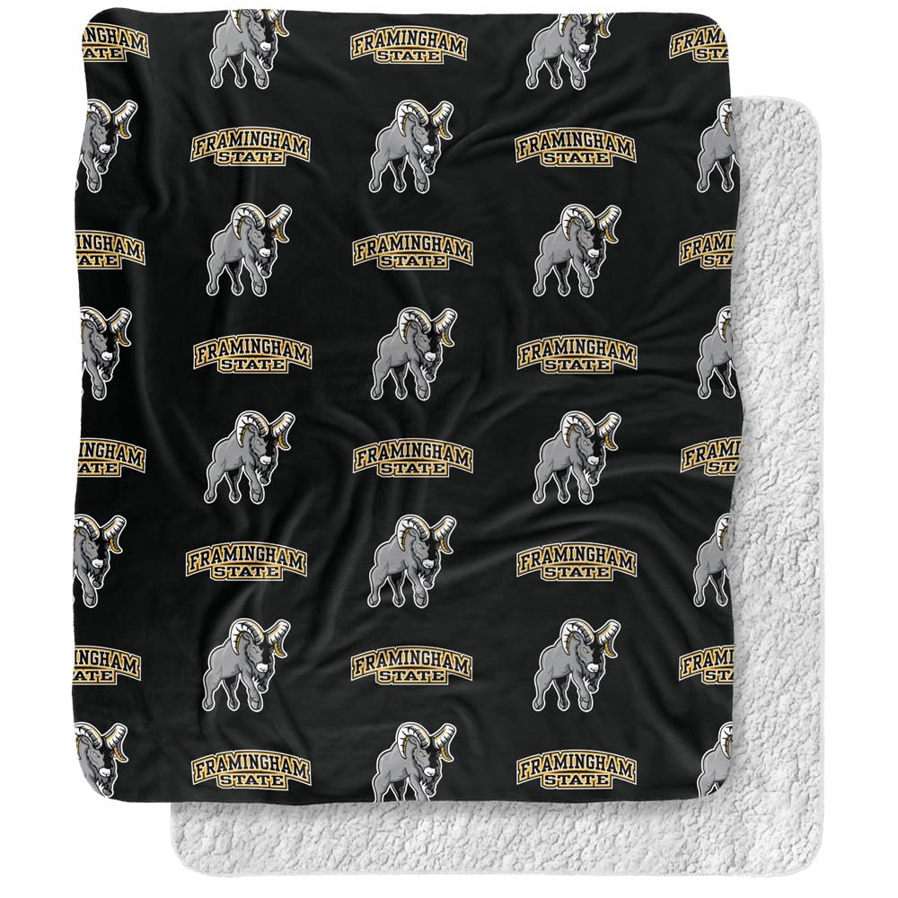 Framingham State University Blanket, 50"x60" Logo Pattern Silky Touch Sherpa Back Super Soft Throw Blanket