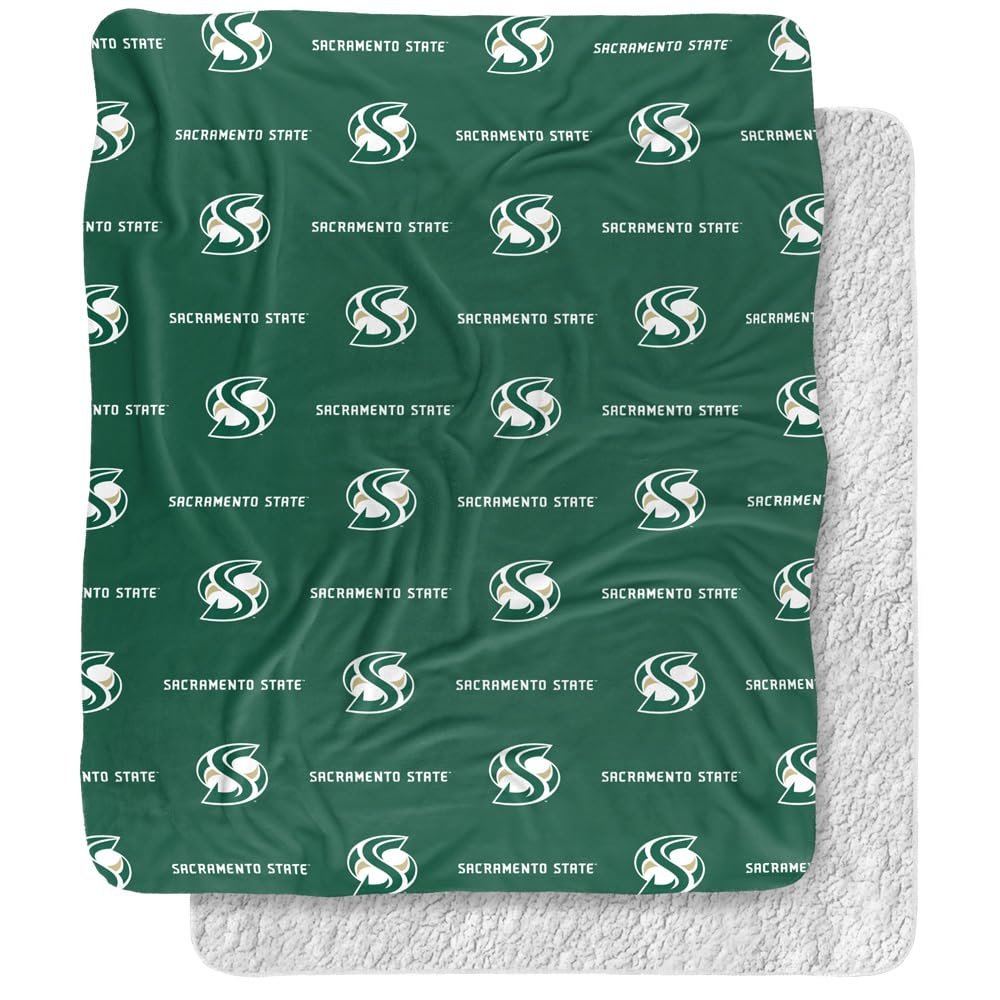 Sacramento State University Blanket, 50"x60" Logo Pattern Silky Touch Sherpa Back Super Soft Throw Blanket