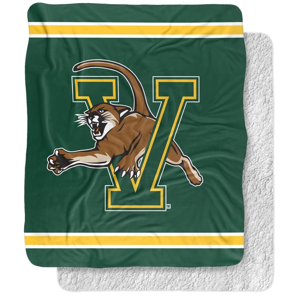 University of Vermont Blanket, 50"x60" Primary Logo Stripes Silky Touch Sherpa Back Super Soft Throw Blanket