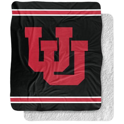 University of Utah Blanket, 50"x60" Primary Logo Stripes Silky Touch Sherpa Back Super Soft Throw Blanket