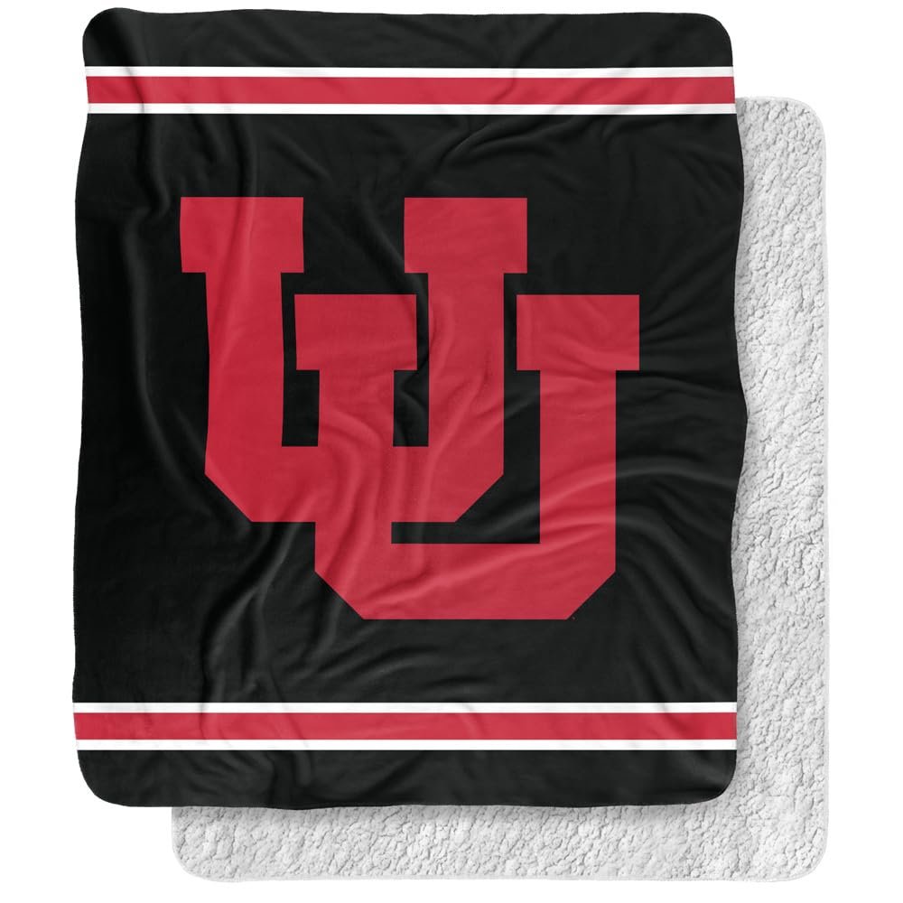 University of Utah Blanket, 50"x60" Primary Logo Stripes Silky Touch Sherpa Back Super Soft Throw Blanket