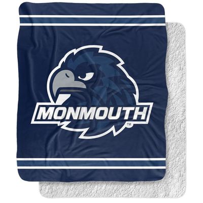 Monmouth University Blanket, 50"x60" Primary Logo Stripes Silky Touch Sherpa Back Super Soft Throw Blanket