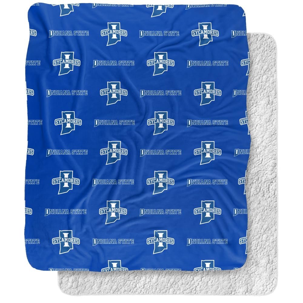 Indiana State University Blanket, 50"x60" Logo Pattern Silky Touch Sherpa Back Super Soft Throw Blanket