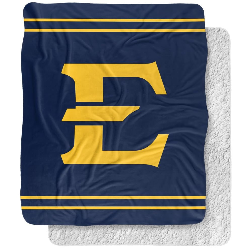 East Tennessee State University Blanket, 50"x60" Primary Logo Stripes Silky Touch Sherpa Back Super Soft Throw Blanket
