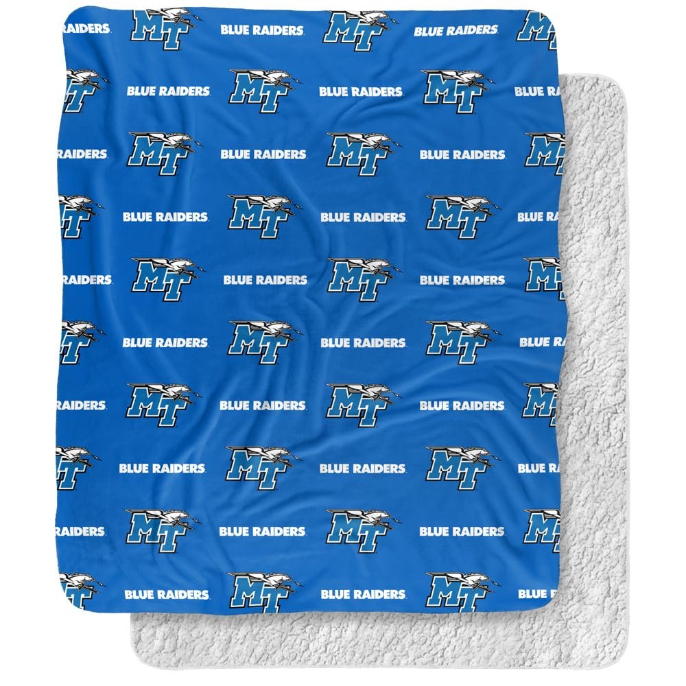 Middle Tennessee State University Blanket, 50"x60" Logo Pattern Silky Touch Sherpa Back Super Soft Throw Blanket