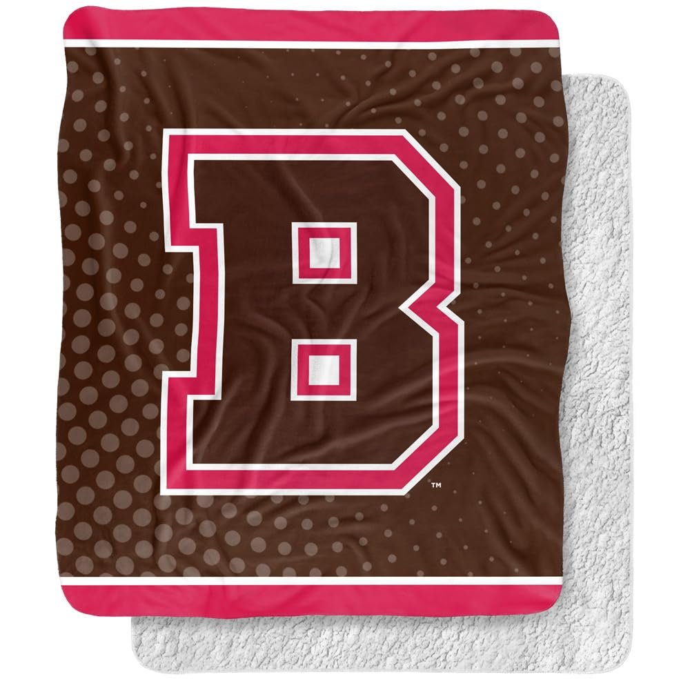 Brown University Blanket, 50"x60" Logo Dots Silky Touch Sherpa Back Super Soft Throw Blanket