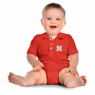 Little King NCAA Short Sleeve Polo Bodysuit Romper-Nebraska-Red-2T