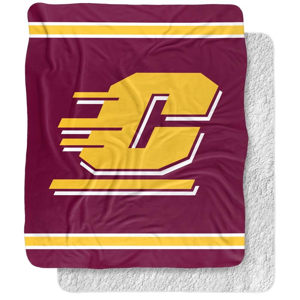 Central Michigan University Blanket, 50"x60" Primary Logo Stripes Silky Touch Sherpa Back Super Soft Throw Blanket