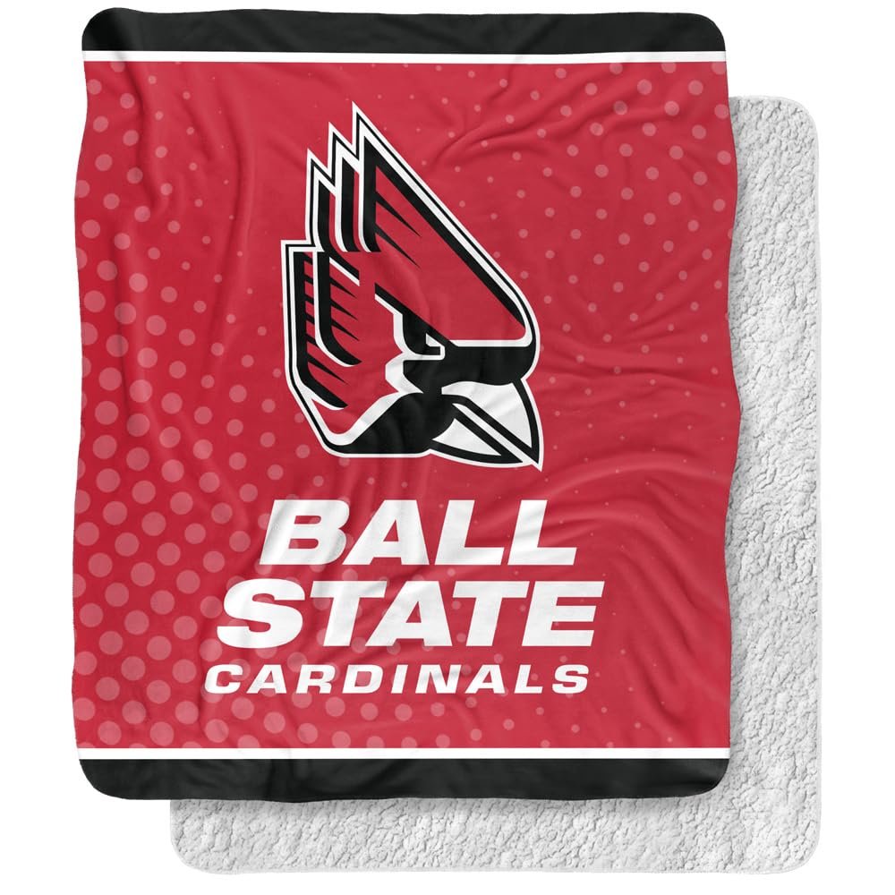 Ball State University Blanket, 50"x60" Logo Dots Silky Touch Sherpa Back Super Soft Throw Blanket