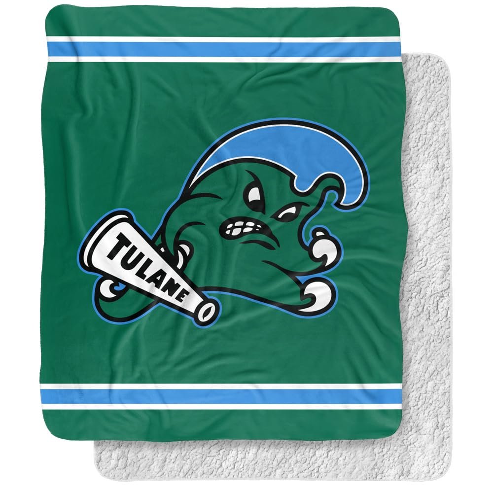 Tulane University Blanket, 50"x60" Primary Logo Stripes Silky Touch Sherpa Back Super Soft Throw Blanket