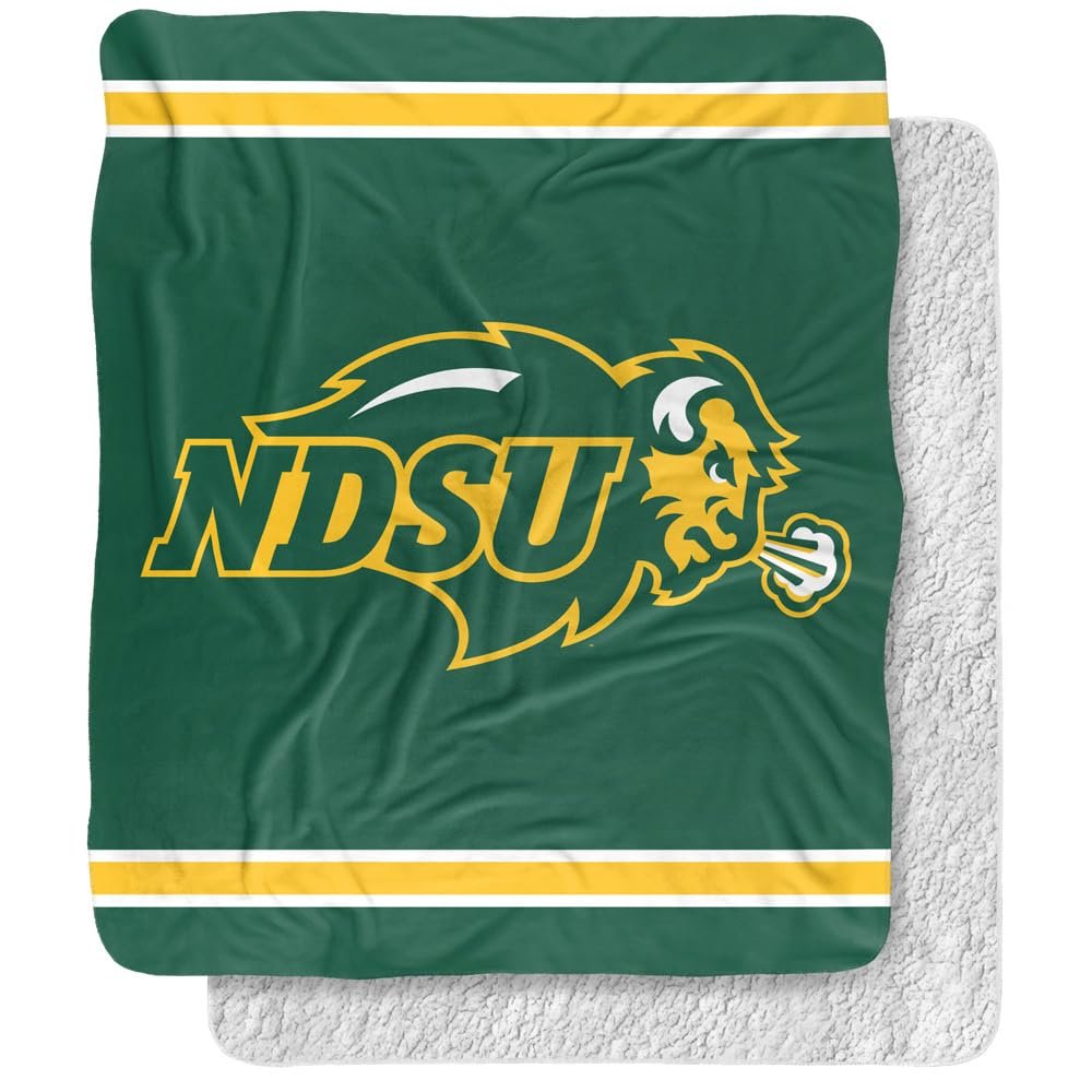 North Dakota State University Blanket, 50"x60" Primary Logo Stripes Silky Touch Sherpa Back Super Soft Throw Blanket