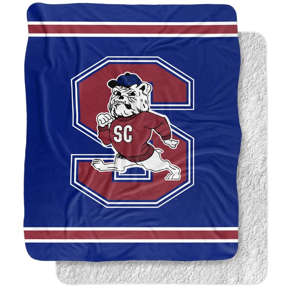 South Carolina State University Blanket, 50"x60" Primary Logo Stripes Silky Touch Sherpa Back Super Soft Throw Blanket