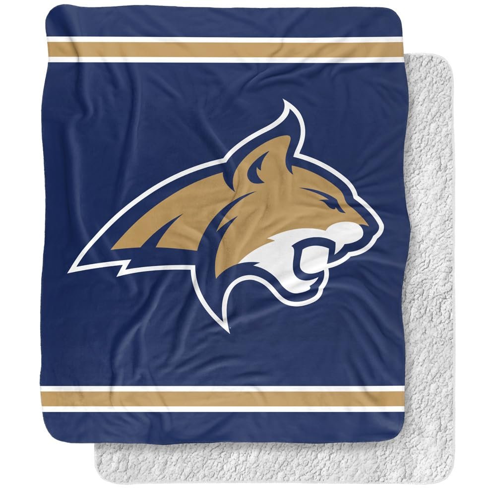 Montana State University Blanket, 50"x60" Primary Logo Stripes Silky Touch Sherpa Back Super Soft Throw Blanket