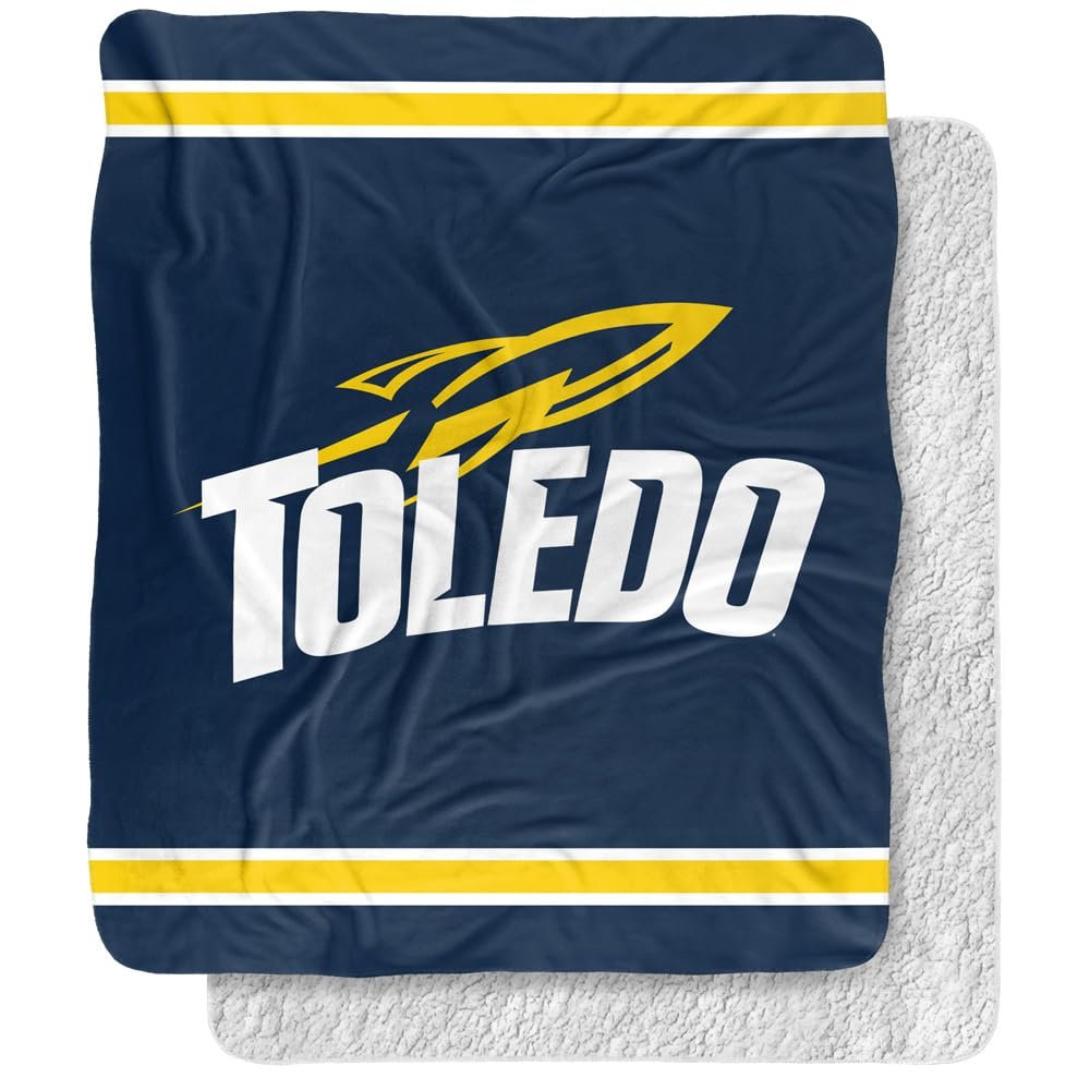 University of Toledo Blanket, 50"x60" Primary Logo Stripes Silky Touch Sherpa Back Super Soft Throw Blanket