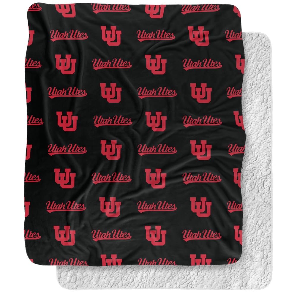 University of Utah Blanket, 50"x60" Logo Pattern Silky Touch Sherpa Back Super Soft Throw Blanket