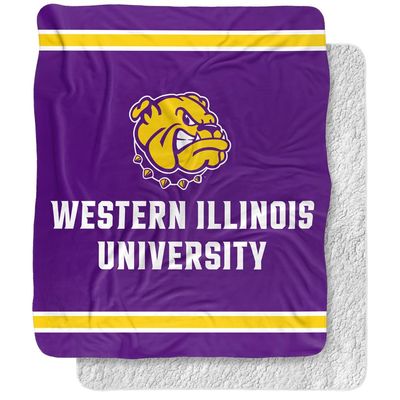 Western Illinois University Blanket, 50"x60" Primary Logo Stripes Silky Touch Sherpa Back Super Soft Throw Blanket