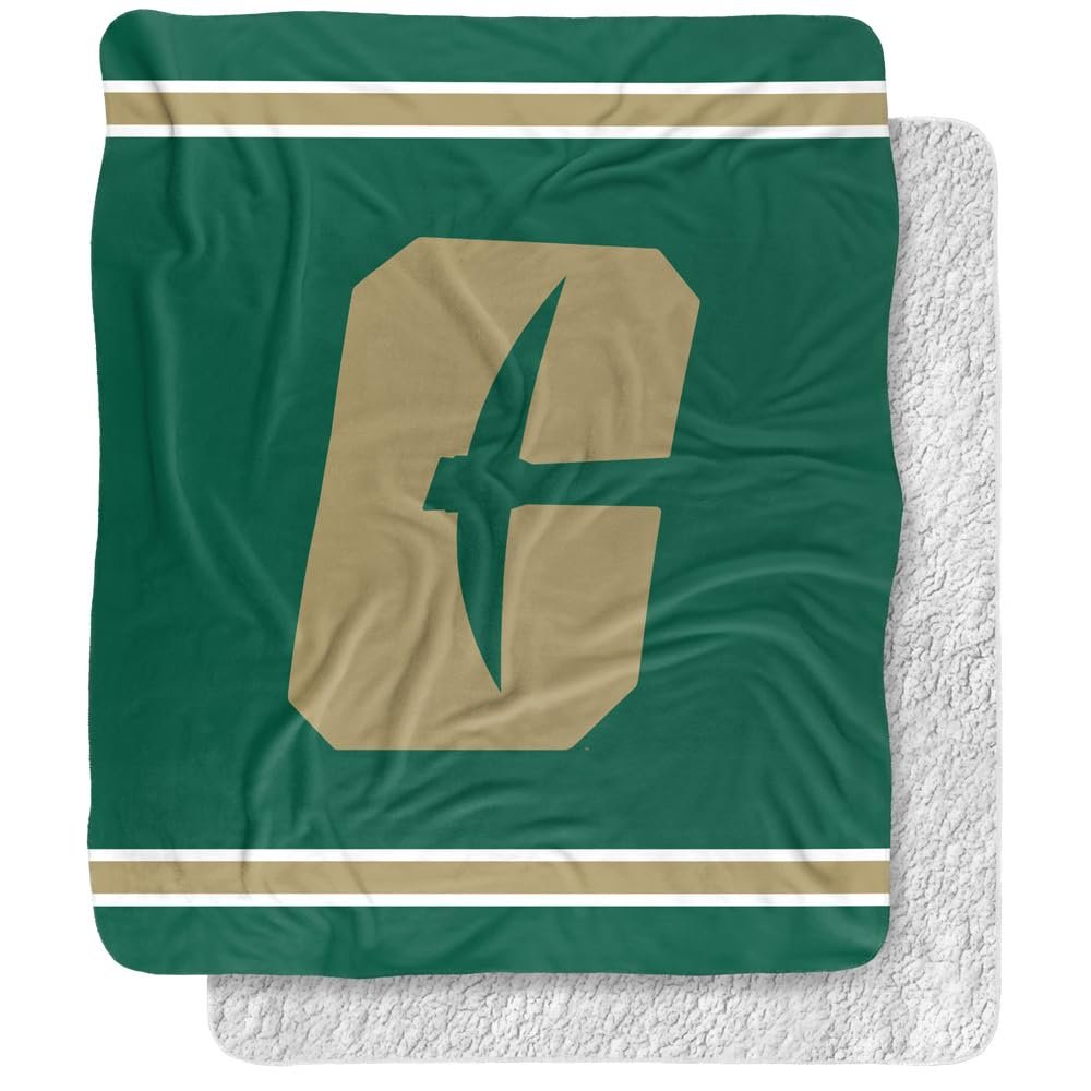 University of North Carolina - Charlotte Blanket, 50"x60" Primary Logo Stripes Silky Touch Sherpa Back Super Soft Throw Blanket