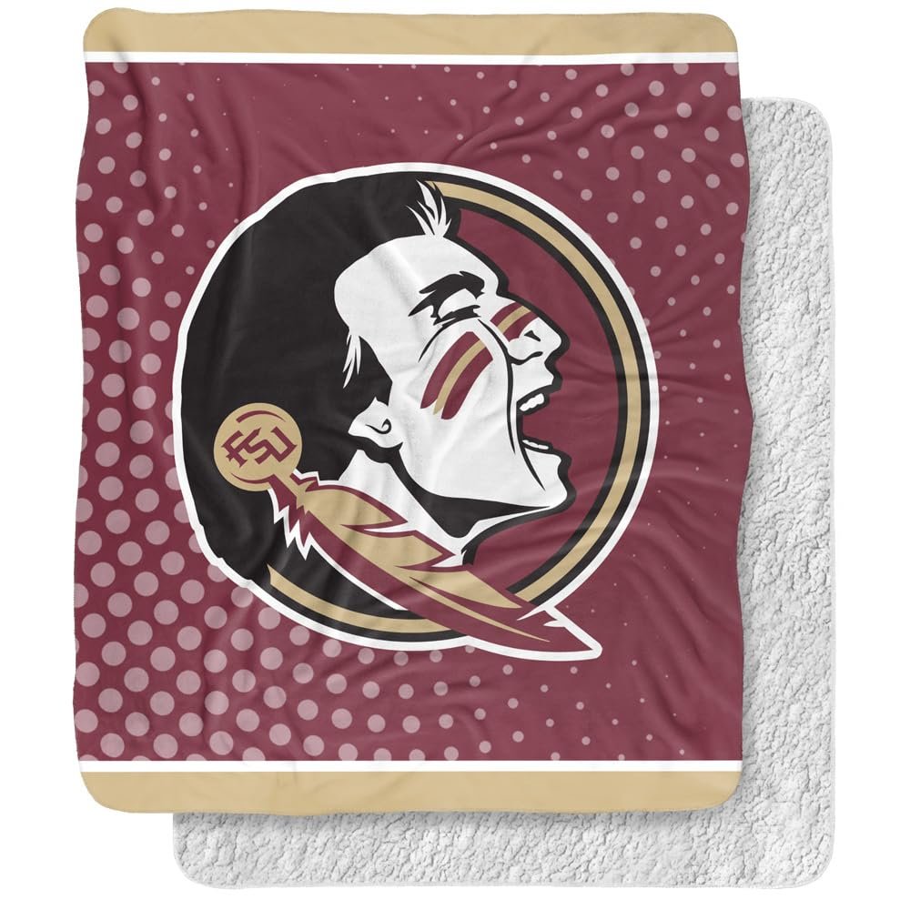 Florida State University Blanket, 50"x60" Logo Dots Silky Touch Sherpa Back Super Soft Throw Blanket