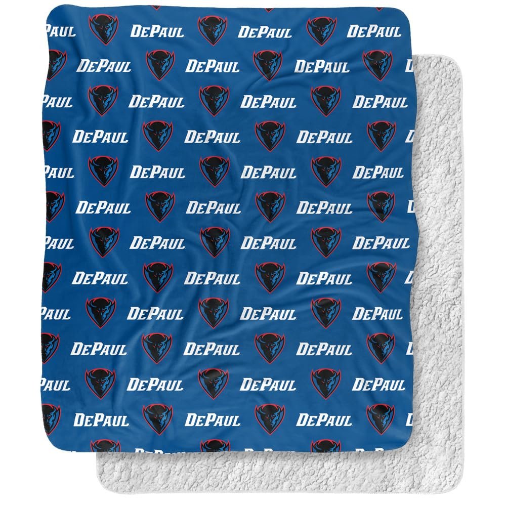 DePaul University Blanket, 50"x60" Logo Pattern Silky Touch Sherpa Back Super Soft Throw Blanket