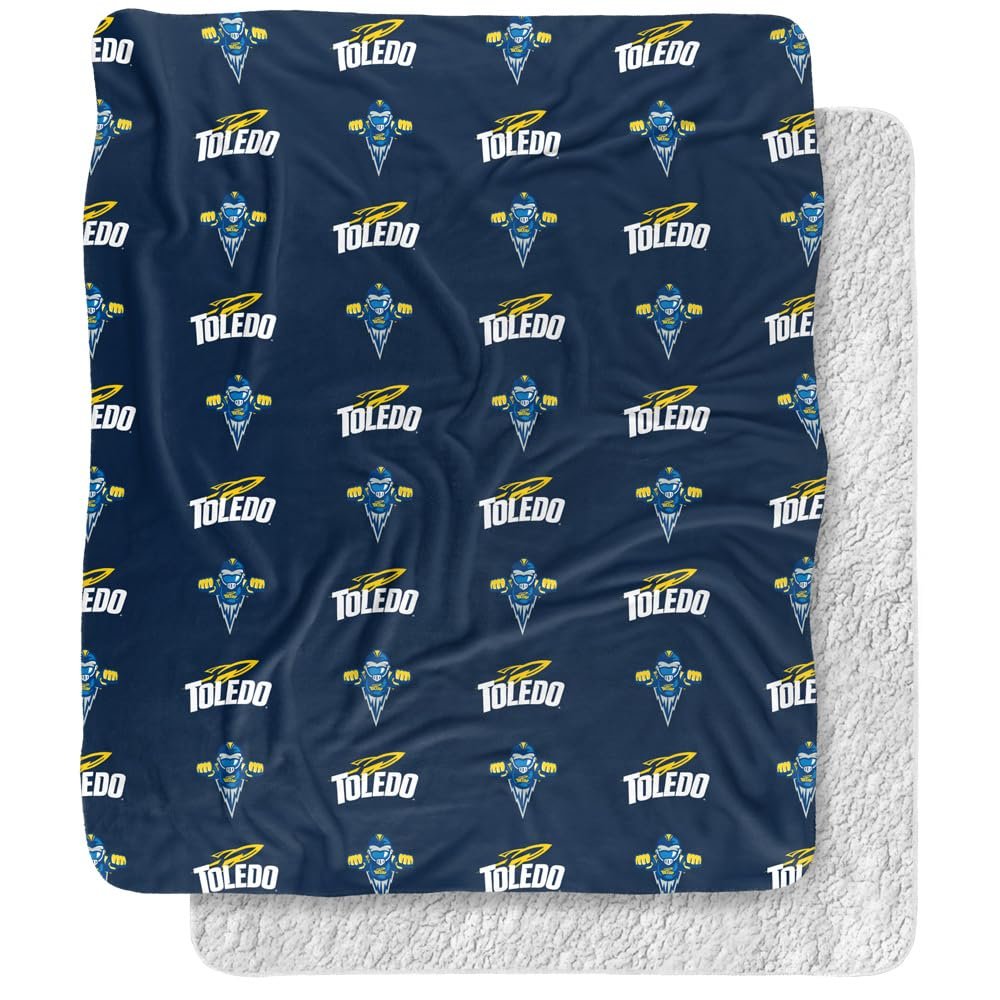 University of Toledo Blanket, 50"x60" Logo Pattern Silky Touch Sherpa Back Super Soft Throw Blanket