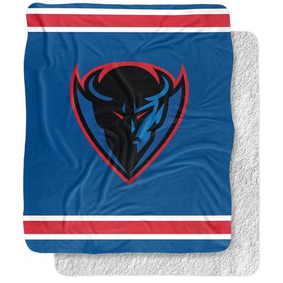 DePaul University Blanket, 50"x60" Primary Logo Stripes Silky Touch Sherpa Back Super Soft Throw Blanket