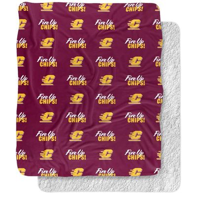 Central Michigan University Blanket, 50"x60" Logo Pattern Silky Touch Sherpa Back Super Soft Throw Blanket