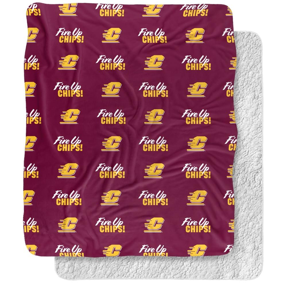 Central Michigan University Blanket, 50"x60" Logo Pattern Silky Touch Sherpa Back Super Soft Throw Blanket