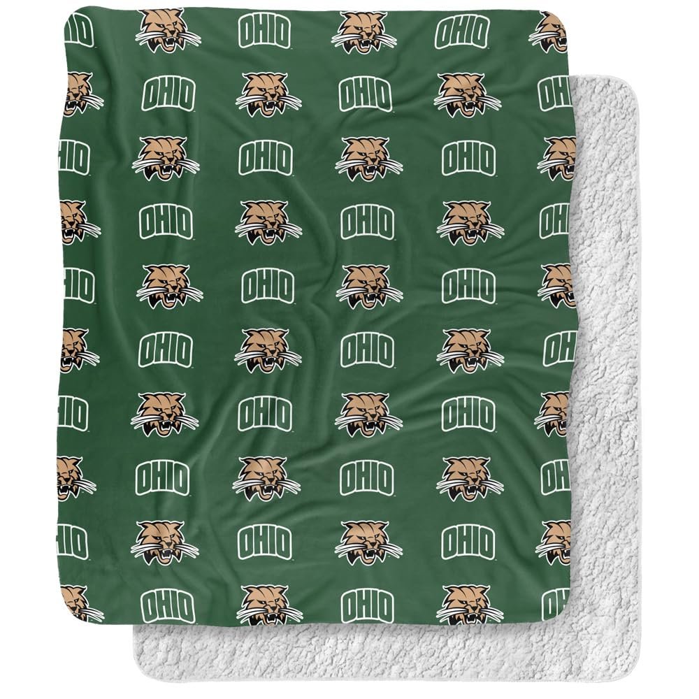 Ohio University Blanket, 50"x60" Logo Pattern Silky Touch Sherpa Back Super Soft Throw Blanket