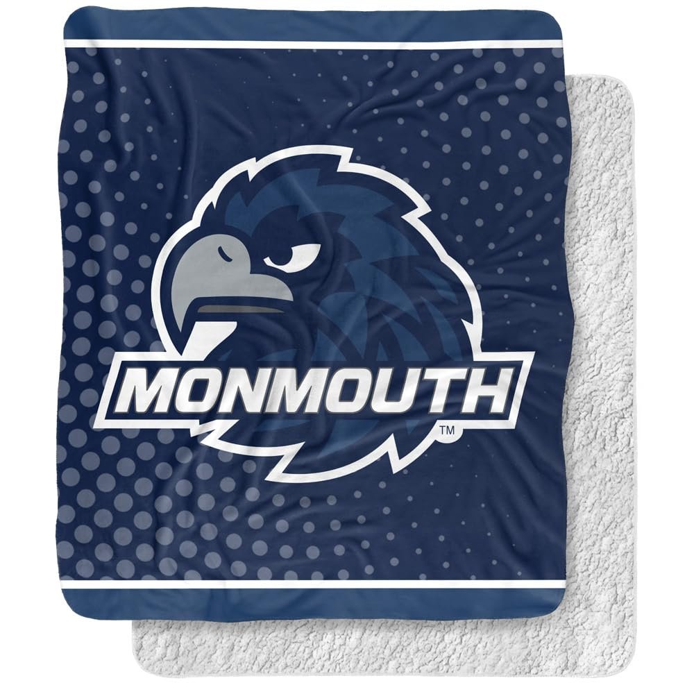 Monmouth University Blanket, 50"x60" Logo Dots Silky Touch Sherpa Back Super Soft Throw Blanket