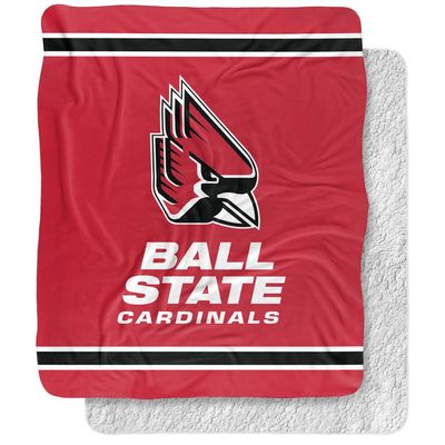 Ball State University Blanket, 50"x60" Primary Logo Stripes Silky Touch Sherpa Back Super Soft Throw Blanket