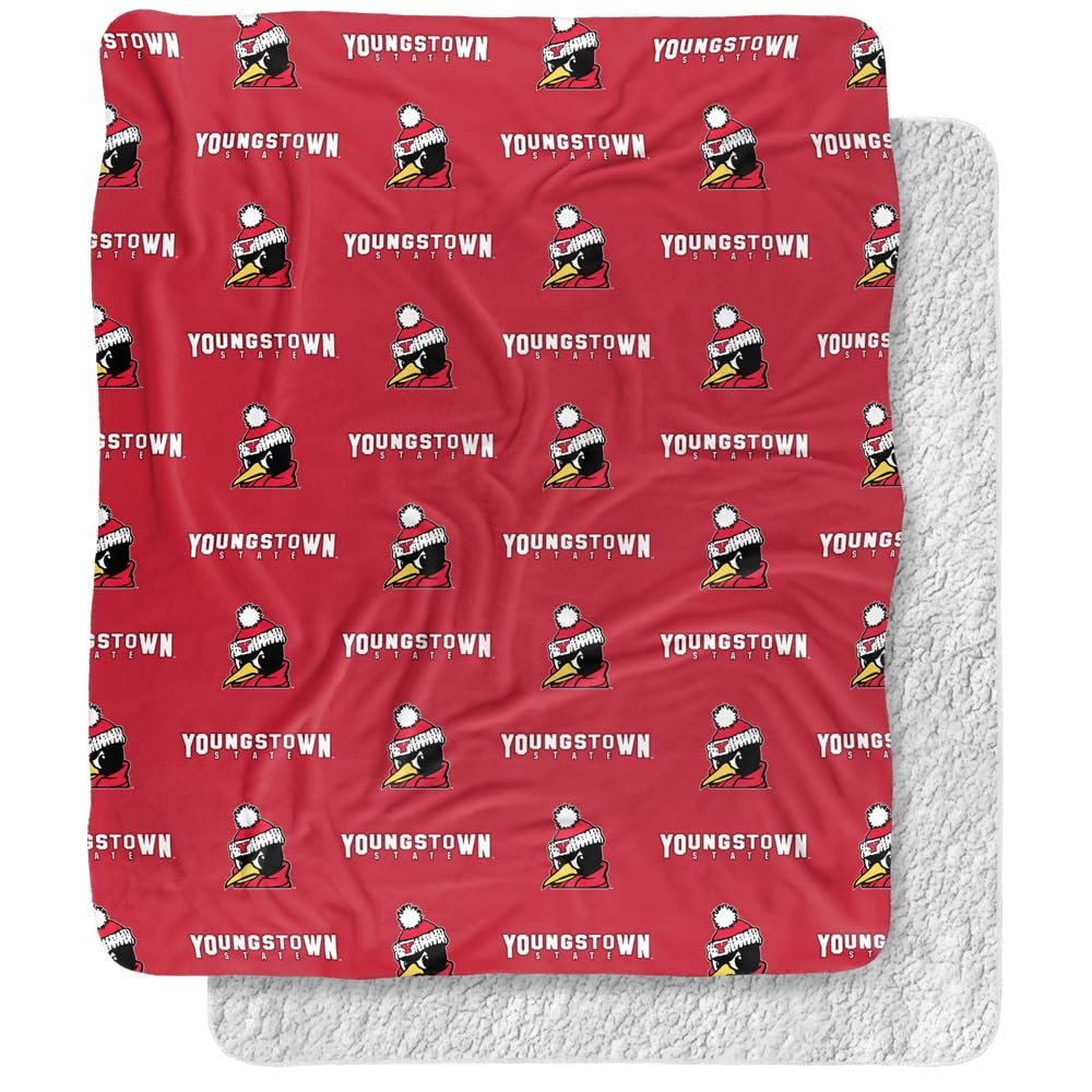 Youngstown State University Blanket, 50"x60" Logo Pattern Silky Touch Sherpa Back Super Soft Throw Blanket