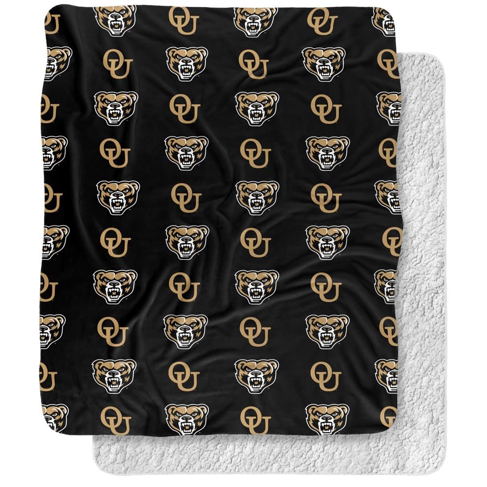 Oakland University Blanket, 50"x60" Logo Pattern Silky Touch Sherpa Back Super Soft Throw Blanket