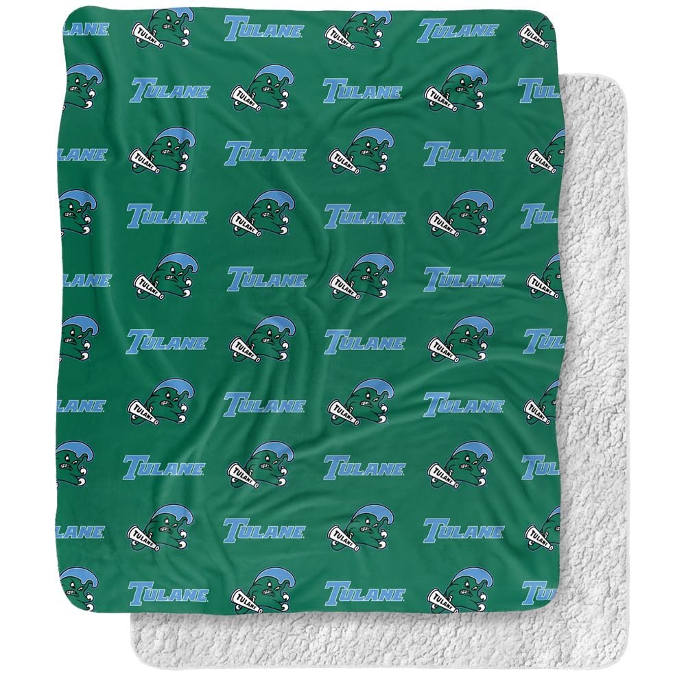Tulane University Blanket, 50"x60" Logo Pattern Silky Touch Sherpa Back Super Soft Throw Blanket