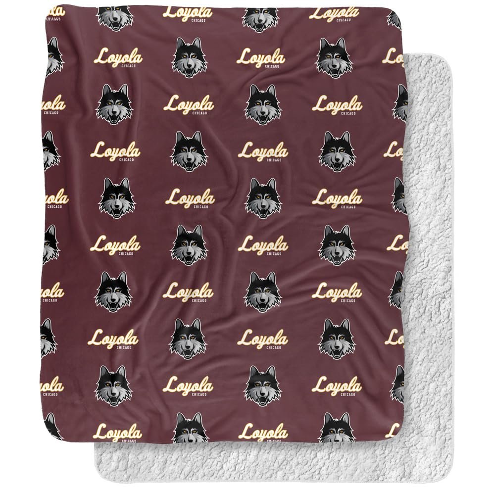 Loyola University Chicago Blanket, 50"x60" Logo Pattern Silky Touch Sherpa Back Super Soft Throw Blanket