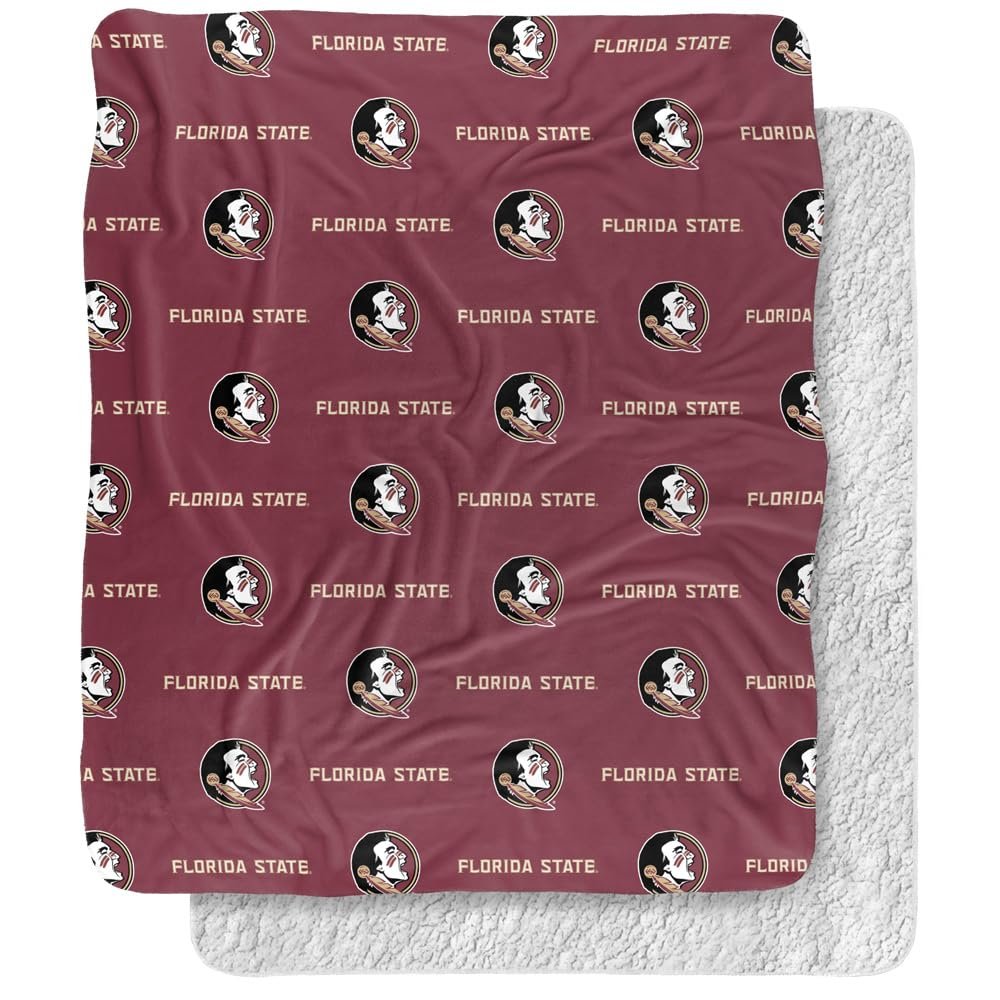 Florida State University Blanket, 50"x60" Logo Pattern Silky Touch Sherpa Back Super Soft Throw Blanket
