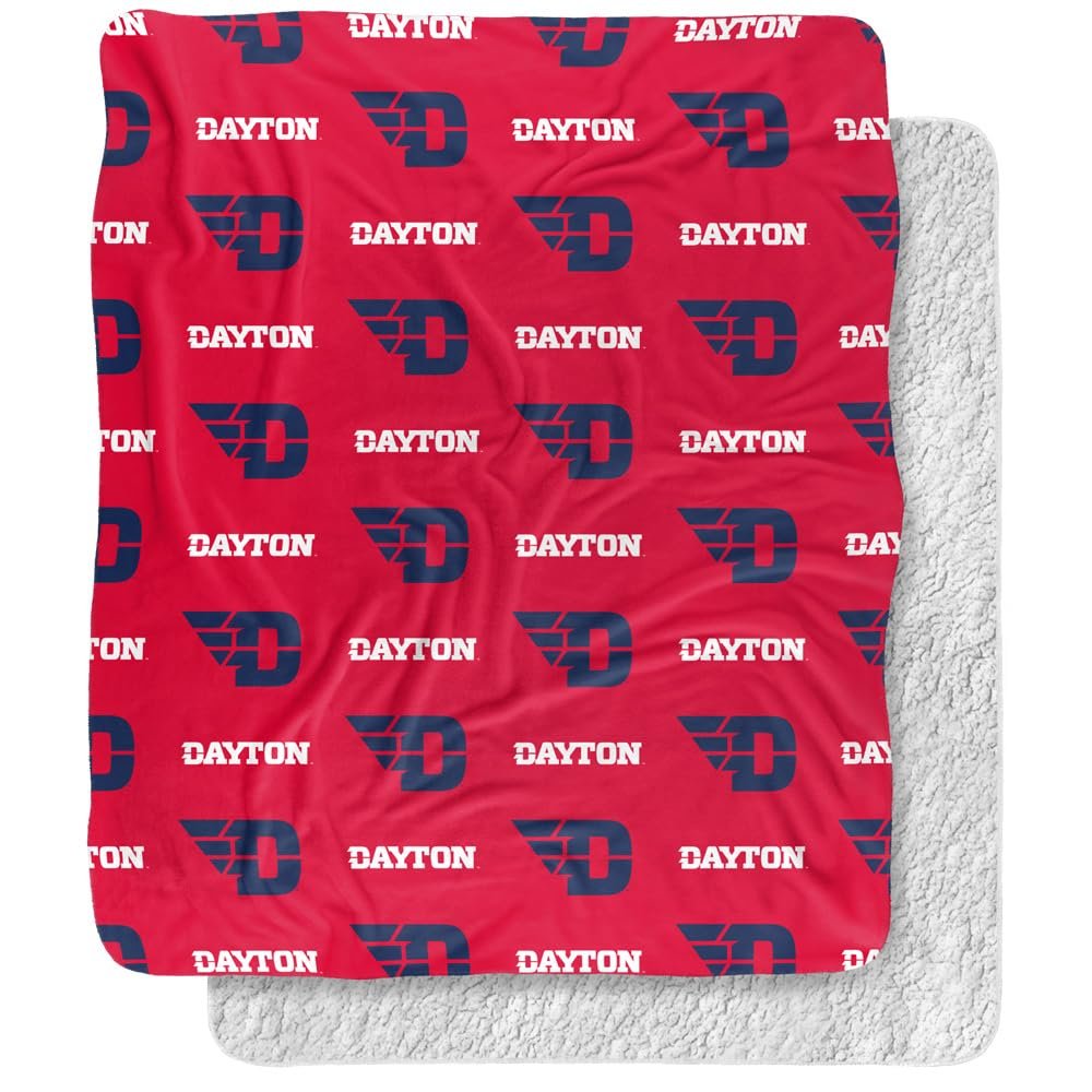 University of Dayton Blanket, 50"x60" Logo Pattern Silky Touch Sherpa Back Super Soft Throw Blanket